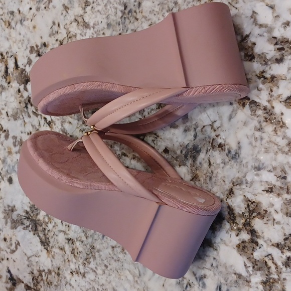 Coach Franki Pink Leather Wedge Flip-Flops Retro Sandals Y2K NEW Size 8 - Picture 13 of 16